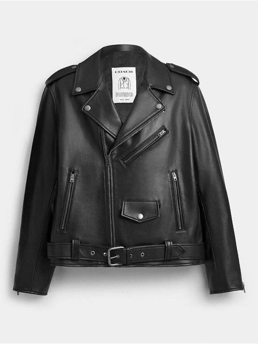 Coach Black Leather Moto Jacket with Zip Details - Picture 5 of 5